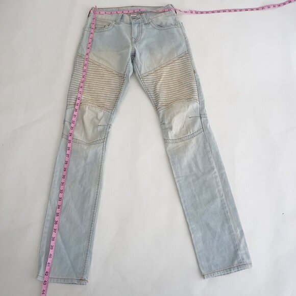 True Religion World Tour Section Moto Light Wash Skinny Blue Denim Jeans 28 - Picture 2 of 16